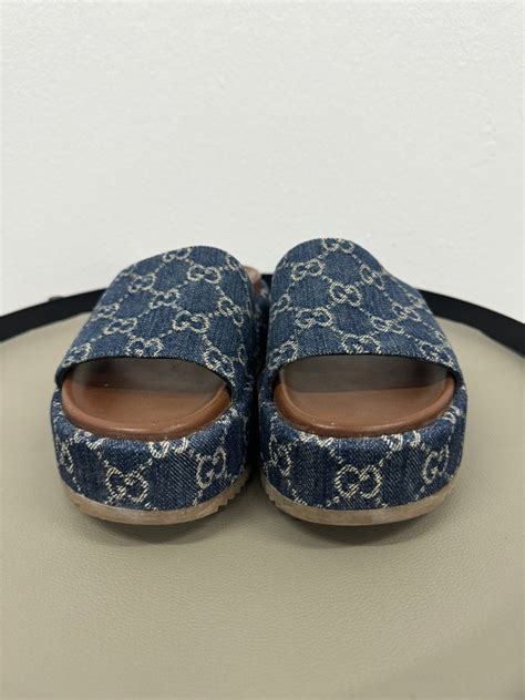 gucci green knot sandals|Gucci denim platform sandals.